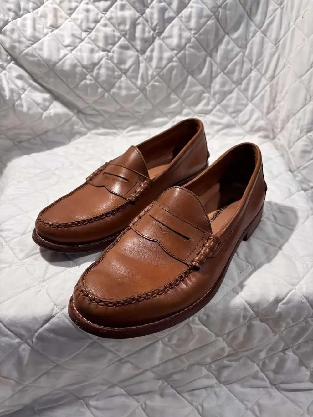 Johnston & Murphy Penny Loafers in Burnished Tan Leather